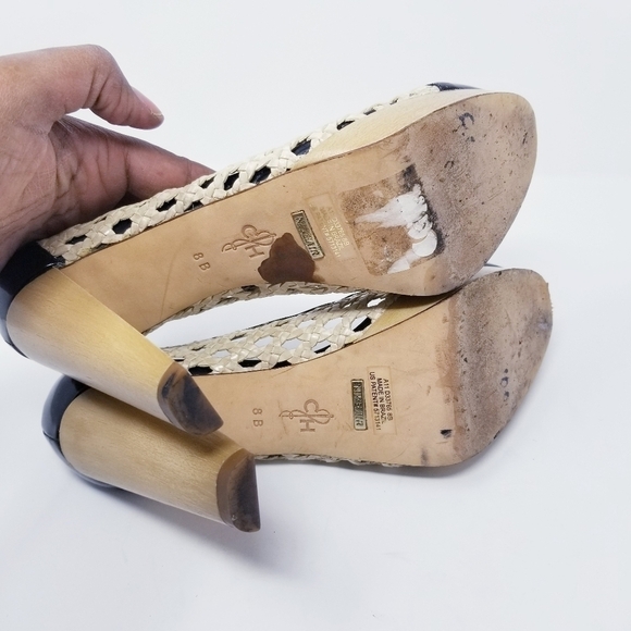 Cole Haan | Basket Weave Nike Air Black Toe Heels (Size 8B) - Picture 8 of 9